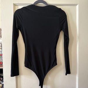 Black V-neck long sleeve bodysuit